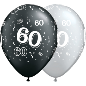 Latexballon - Motiv Zahl 60, schwarz/silber