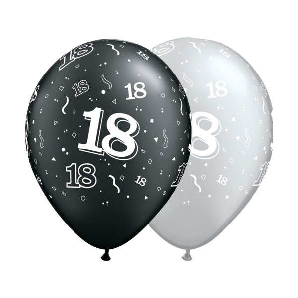 Latexballon Motiv Zahl 18, schwarz/silber