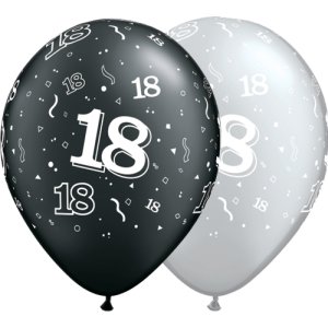 Latexballon - Motiv Zahl 18, schwarz/silber