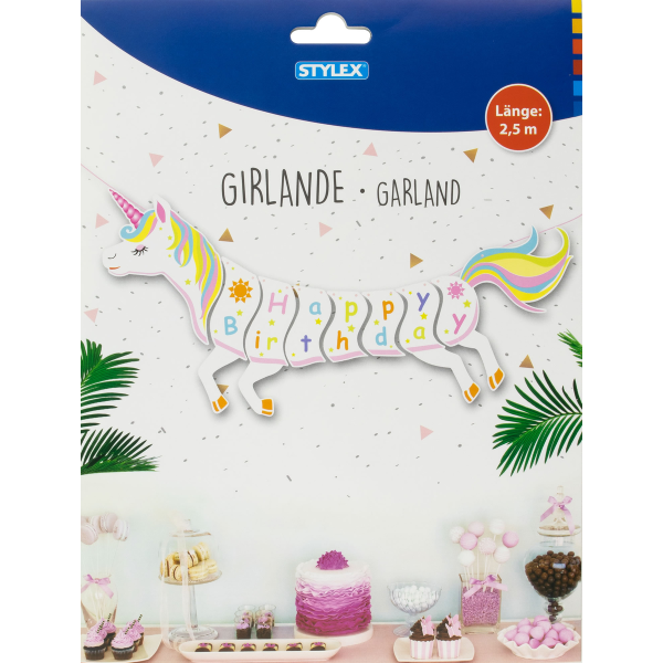 Girlande - Happy Birthday Tiermotive Einhorn - 2,55 m