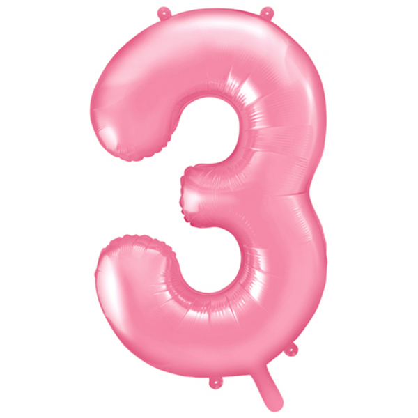 Folienballon - Zahl 3 Rosa - XXL - 86 cm / 0,07 m³