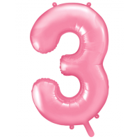 Folienballon - Zahl 3 Rosa - XXL - 86 cm / 0,07 m³