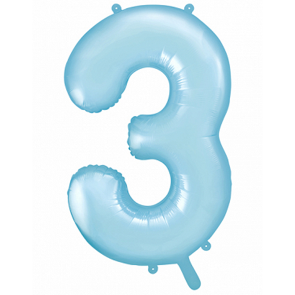 Folienballon - Zahl 3 Hellblau - XXL - 86 cm / 0,07 m³