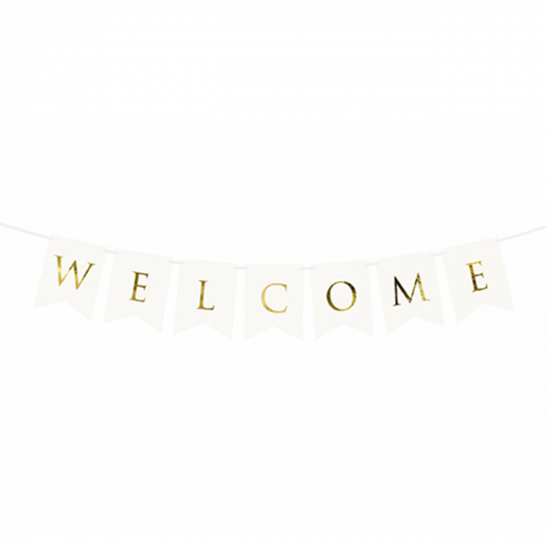 Girlande Welcome weiß mit goldenen Buchstaben