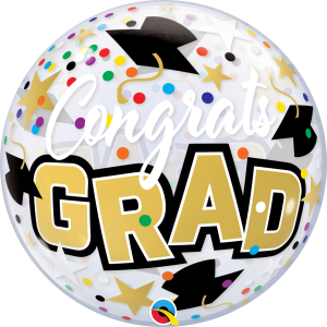 Ballon Single Bubble Congrats Grad Stars &amp; Dots
