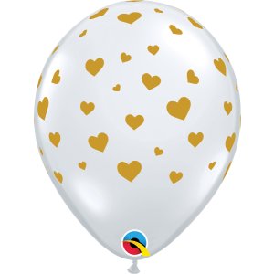 Latexballon - Motiv Hearts Gold - S/Latex - 28cm/0,02m&sup3;