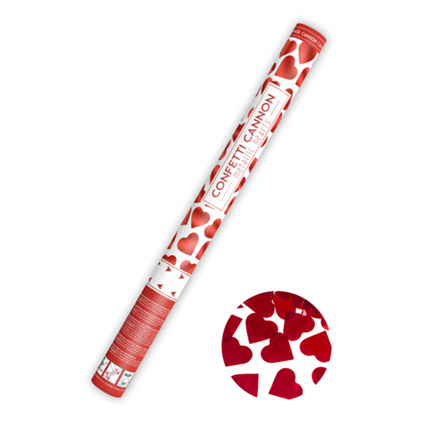 Konfettikanone Metallic Herzen rot XL 60 cm