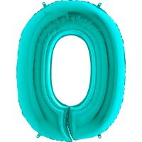 Folienballon - Zahl 0 Türkis - XXXL - 102 cm / 0,09 m³