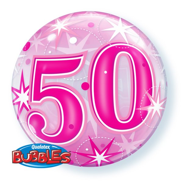 Ballon Zahl 50 Pink - XL/Strechtfolie/Single Bubble -...