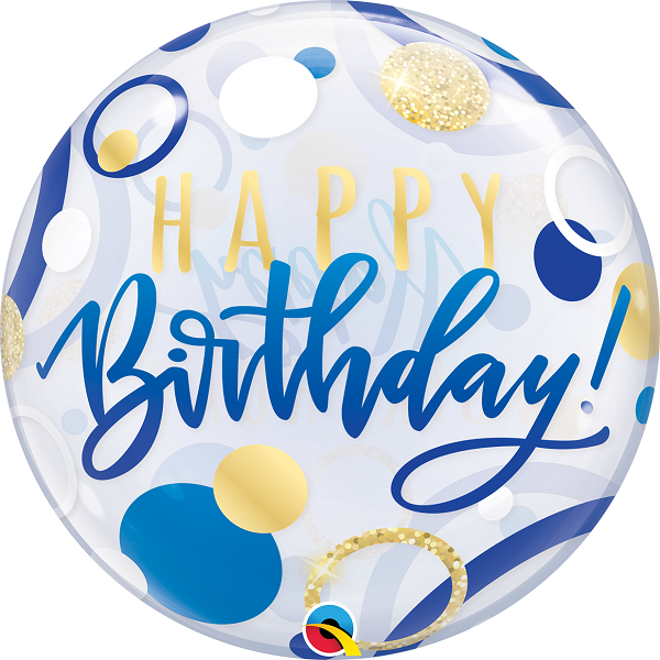 Single Bubble Ballon - Motiv Happy Birthday Blue &...