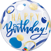 Single Bubble Ballon - Motiv Happy Birthday Blue & Gold Dots - XL - 56cm/0,04m³