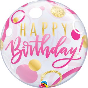 Ballon Single Bubble Happy Birthday Pink Gold Dots Ballon