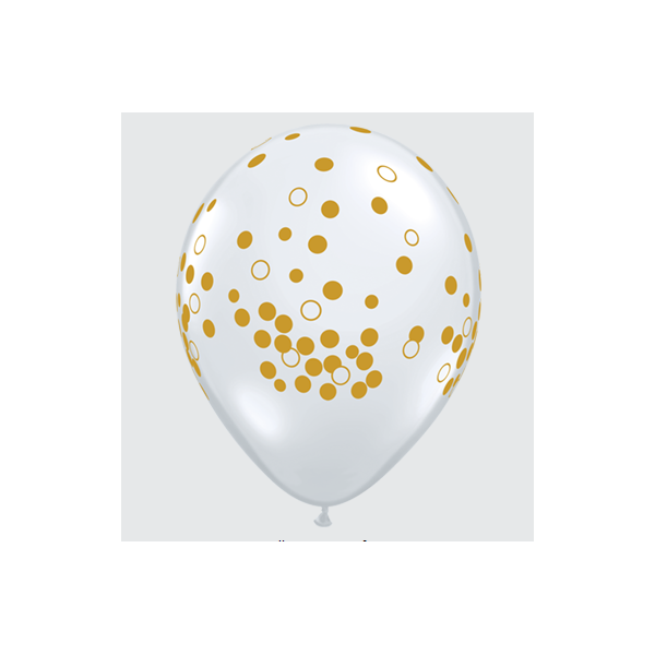 Latexballon - Motiv Confetti Dots transparent gold - S - 28 cm / 0,02m³
