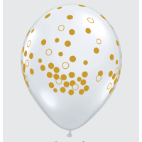 Latexballon - Motiv Confetti Dots transparent gold - S - 28 cm / 0,02m³
