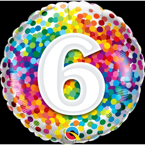 Folienballon - Motiv Zahl 6 Rainbow Confetti - S - 45 cm...