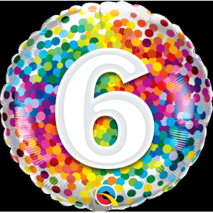 Folienballon - Motiv Zahl 6 Rainbow Confetti - S - 45 cm...