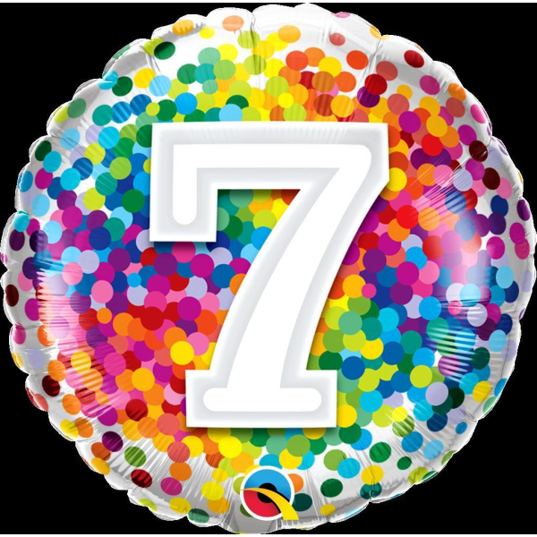 Folienballon - Motiv Zahl 7 Rainbow Confetti - S - 45 cm / 0,02 m³
