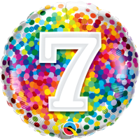 Folienballon - Motiv Zahl  7 Rainbow Confetti - S - 45cm/0,02m³