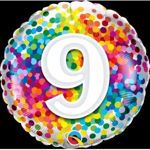 Folienballon - Motiv Zahl 9 Rainbow Confetti - S - 45 cm...