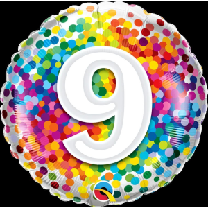 Folienballon - Motiv Zahl 9 Rainbow Confetti - S - 45 cm...