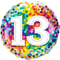 Folienballon - Motiv Zahl 13 Rainbow Confetti - S - 45 cm / 0,02 m³