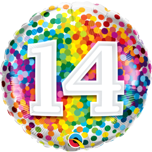 Folienballon - Motiv Zahl  14 Rainbow Confetti - S -...
