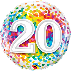 Folienballon - Motiv Zahl 20 Rainbow Confetti - S - 45 cm...