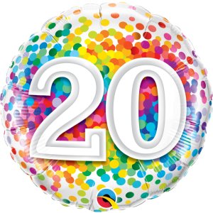 Ballon Rainbow Confetti Zahlen 20