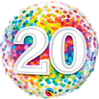 Folienballon - Motiv Zahl 20 Rainbow Confetti - S - 45 cm / 0,02 m³