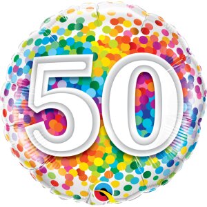 Folienballon - Motiv Zahl 50 Rainbow Confetti - S - 45 cm...