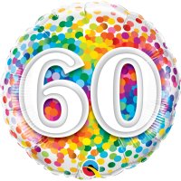 Folienballon - Motiv Zahl  60 Rainbow Confetti - S - 45cm/0,02m³