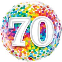 Folienballon - Motiv Zahl  70 Rainbow Confetti - S - 45cm/0,02m³