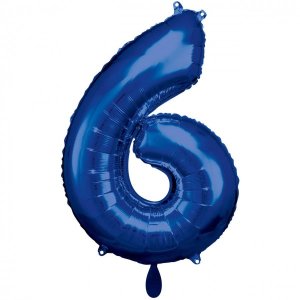 Ballon Zahl 6 Blau - XXL/Folie - 86cm/0,07m³
