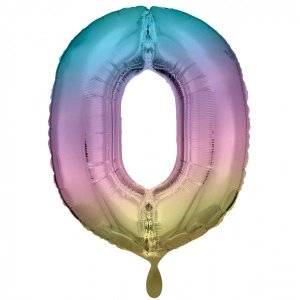 Ballon Zahl 0 Regenbogen - XXL/Folie - 86cm/0,07m³