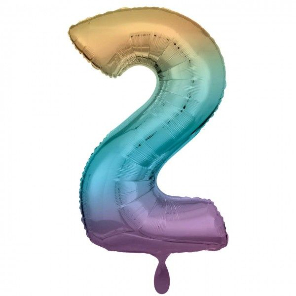 Folienballon - Zahl 2 Regenbogen - XXL - 86 cm / 0,07...