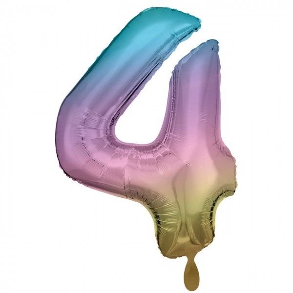 Folienballon - Zahl 4 Regenbogen - XXL - 86cm/0,07m³