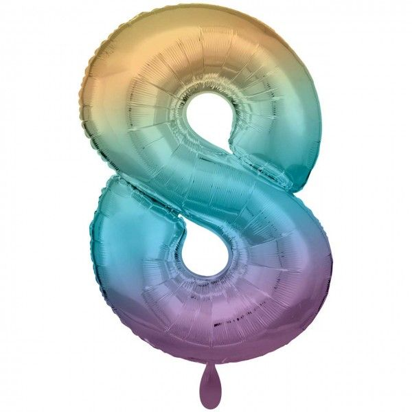 Folienballon - Zahl 8 Regenbogen - XXL - 86 cm / 0,07...