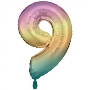 Folienballon - Zahl 9 Regenbogen - XXL - 86 cm / 0,07...