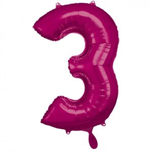 Ballon Zahl 3 Pink - XXL/Folie - 86cm/0,07m³