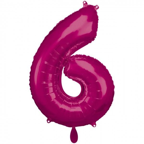 Folienballon Zahl 6 Pink - XXL - 86cm/0,07m³