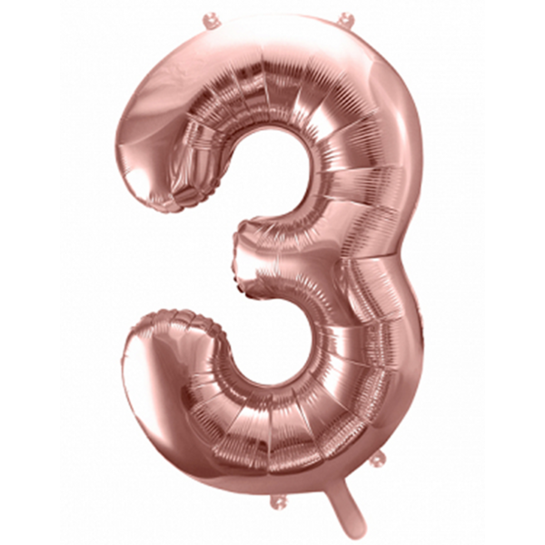 Folienballon - Zahl 3 Rosegold - XXL - 86 cm / 0,07 m³