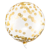 Single Crystal Clear Ballon - Motiv Golden Dots - S / Stretchfolie - 40 cm / 0,05m³
