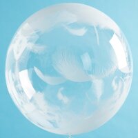 Stretchballon - Deco Crystal Clear Ballon Motiv Weiße Federn - S / Stretchfolie - 40 cm / 0,03m³