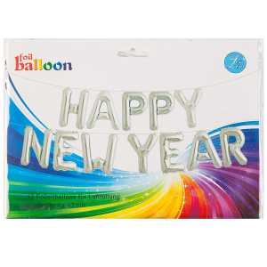 Ballon Buchstaben-Set Happy New Year Silber- XS/Folie
