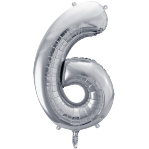 Folienballon - Zahl 6 Silber II - XXL - 86cm/0,07m&sup3;