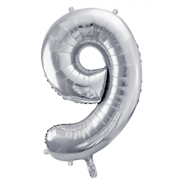 Folienballon Zahl 9 Silber II - XXL - 86cm/0,07m³
