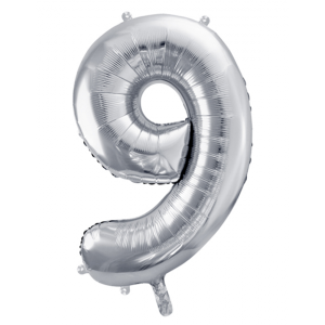 Folienballon - Zahl 9 Silber II - XXL - 86cm/0,07m³