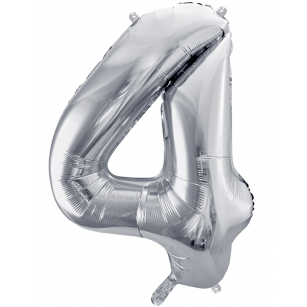 Folienballon - Zahl 4 Silber II - XXL - 86 cm / 0,07 m³