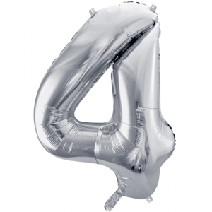 Folienballon - Zahl 4 Silber II - XXL - 86cm/0,07m&sup3;