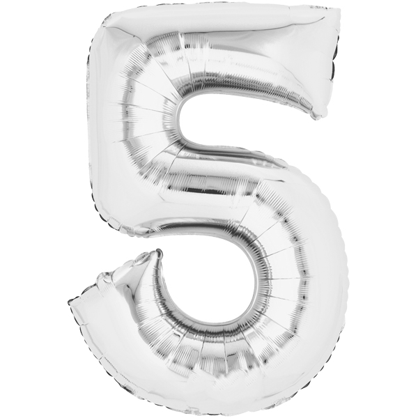 Folienballon - Zahl 5 Silber II - XXL - 86 cm / 0,07 m³
